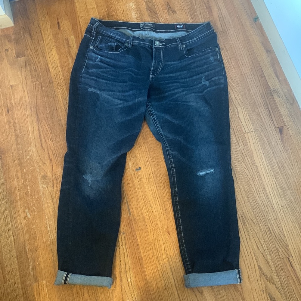 Silver Jeans-Fluid Denim-Boyfriend Sz 18/L29 Dark Wash Distressed